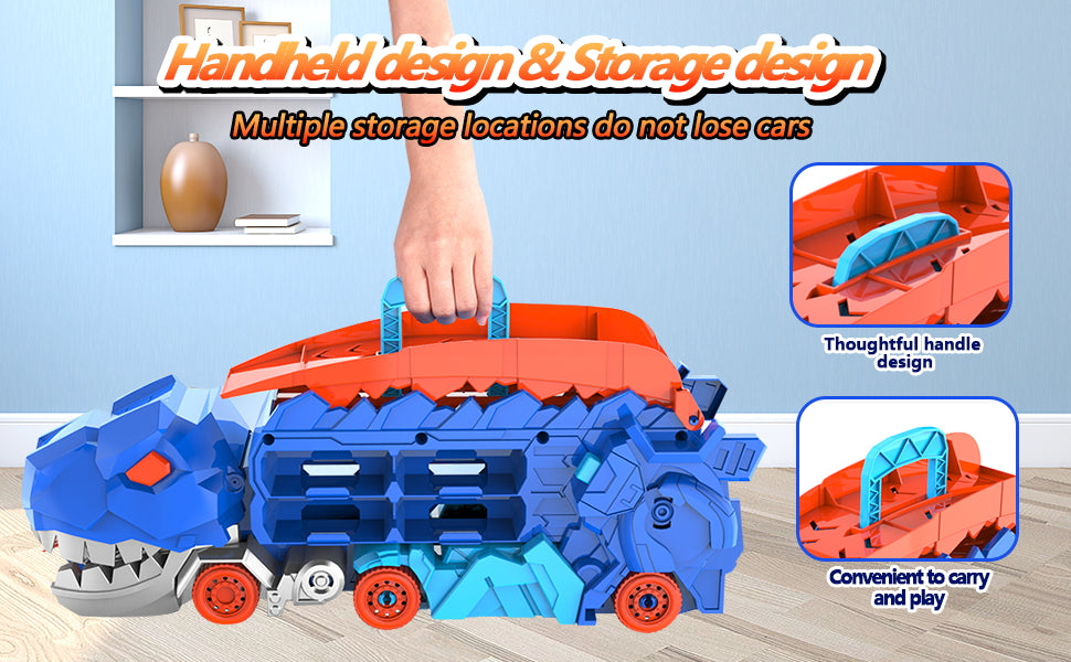 Transport Dinosaur Truck with Foldable into Standing Transforms Sliding Race Track T-rex Best Birthday Gifts Toys Boys And Girls