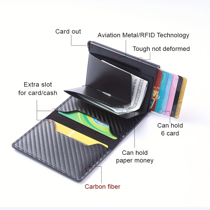1pc Men's Minimalist Multi-Functional Anti-RFID Blocking Card Holder With 6 Card Slots, Protects ID &amp; Credit Cards, Ideal Gift For Men