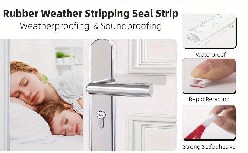 Tira de sellado de goma autoadhesiva para puertas de 3 metros - Aislamiento acústico y en forma de D para puertas y ventanas, se adapta a huecos de 0,25 a 0,63 cm (1/10 a 4/17"). Disponible en negro, blanco y marrón.