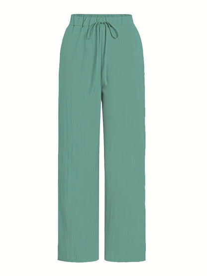 Women'S Casual Beige Knotted Top & Matching Pants Set - Spring/Summer Style, Solid Color, Relaxed Fit with Drawstring Waist, Stylish Accessory Bag, Everyday Casual Wear|Stylish Knotted Top|Drawstring Waist Pants, Casual Wear