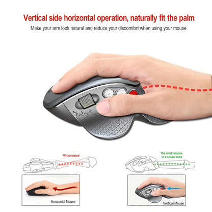 HXSJ New Ergonomic Mouse Side Metal Roller 2.4G Optoelectronic Vertical Mouse Suitable For Home Office Games Battery Not Included