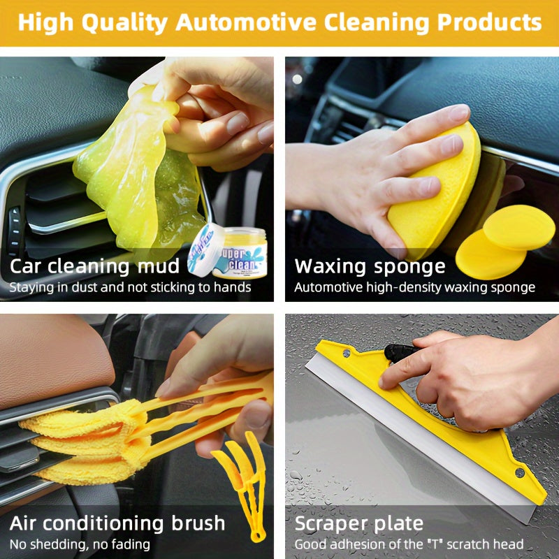 20pcs Car Detailing Brush, Glove Waxing Pad, Tire Interior Air Conditioner Electric Cleaning Brush, With Storage Bag, Without Electric Brick