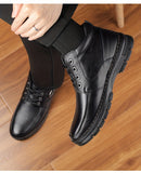 Men's Leather Boots, Winter Thermal Shoes, Windproof Hiking Boots With Fuzzy Lining