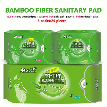 Moloven Bamboo Fiber Panty Liners for Women, Unscented Daily Use Feminine Pads with Wings, Ultra-Thin High Absorption Non-Woven Liners, Soft Comfort Menstrual Pads Multipack - 29/36 Count