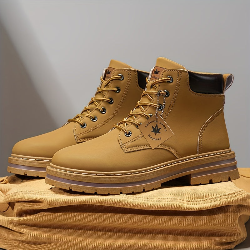 Men's Casual Ankle Boots - Versatile Lace-Up Shoes for Outdoor, Hiking &amp; Casual Attire, Durable Faux Leather with Non-Slip Sole