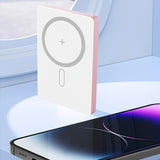 5000mAh Mag-Safe Wireless Charger, Mini Portable Power Bank with USB-C, Fast Charging for iPhone 15/14/13/12 Series and Airpods - Pink