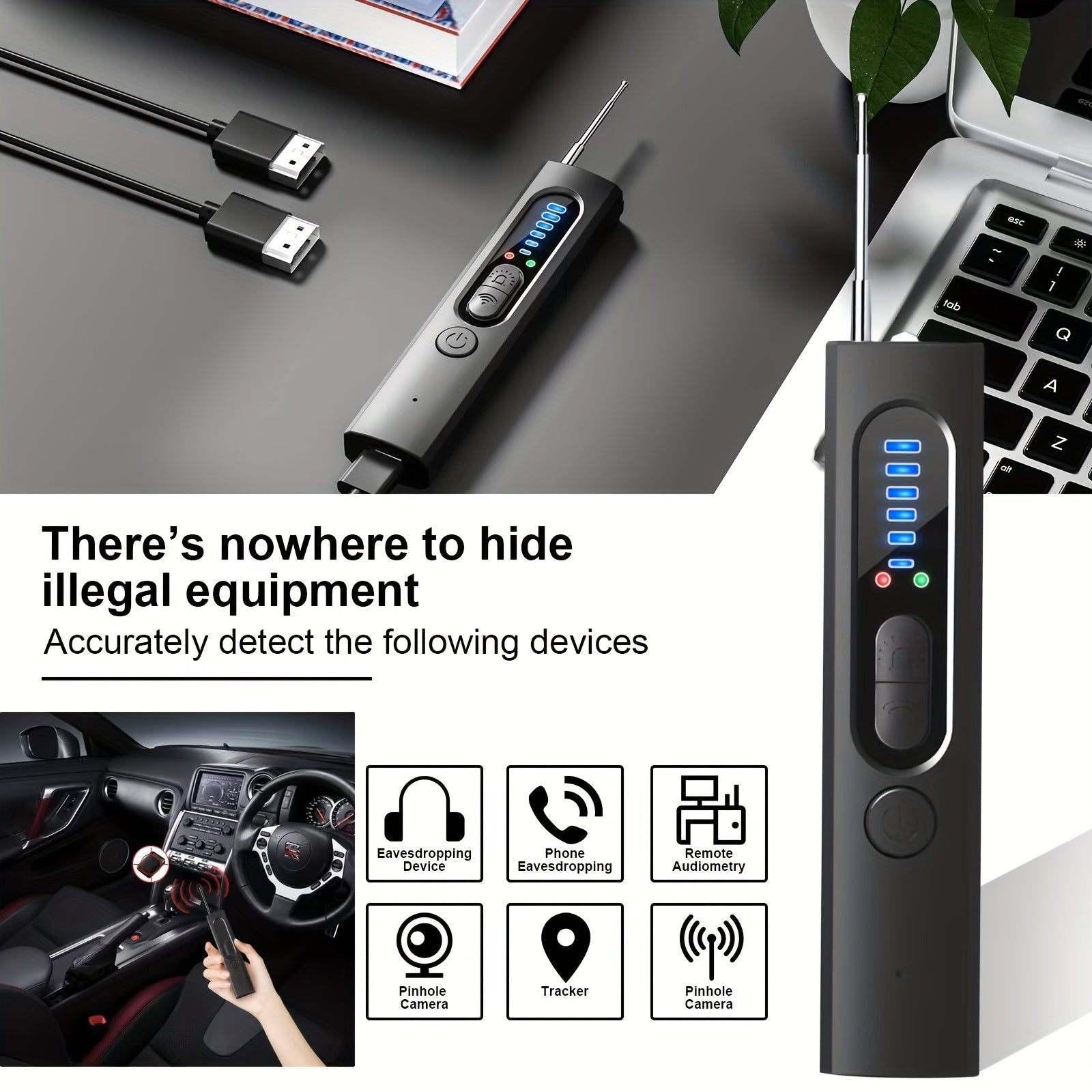 Ultimate Privacy Protection: Advanced Anti-Spy Hidden Camera Detector - Real-Time Alerts, Portable with LED Indicator for Home, Office &amp; Hotel Security - Ideal Christmas Gift