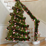 4.98meter Red & Green Metallic Twist Tinsel Garland with Shiny Ornaments, Plastic Christmas Tree & Party Supplies, Indoor & Outdoor Festive Decor, No Power Required