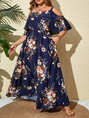 Plus Size Bohemian Off-Shoulder Boat Neck Dress - Floral Print Long Sleeveless Maxi Dress with Pockets, X-Line Silhouette for Women, Spring/Summer Casual Vacation & Beach Outfits, Beach Dresses, Summer Outfit, Durable Constru