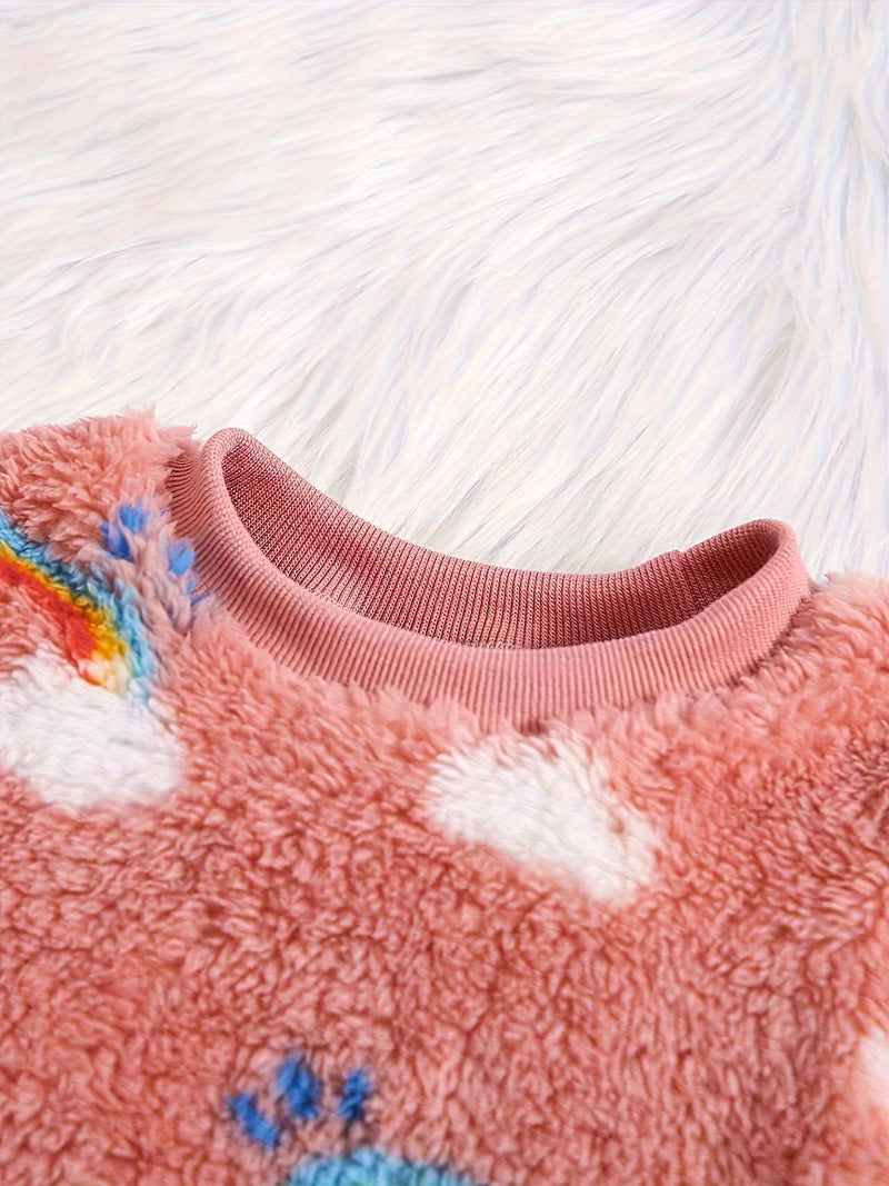 Baby Girls Fashion Autumn Winter Thick Flannel Suit, Comfy & Cute Top + Pants 2pcs Children's Warm New Two-piece Clothing