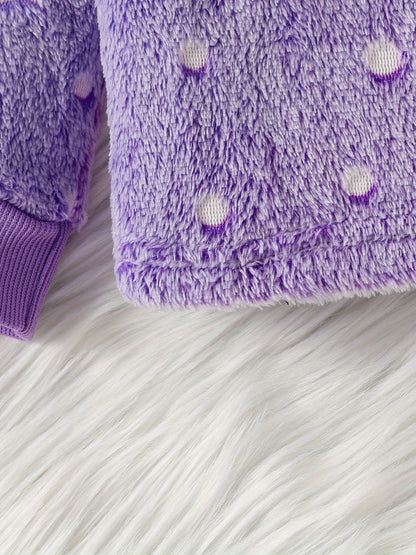 Girls' Autumn and Winter Cute Purple Unicorn Plush Long Sleeve and Pants Suit, Perfect for Outdoor