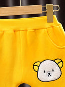 Conjunto de tres piezas de abrigo con capucha de terciopelo de doble cara para niñas pequeñas con dibujos de oso, sudadera y pantalones, para otoño e invierno, con gorro grueso y casual, para exteriores.