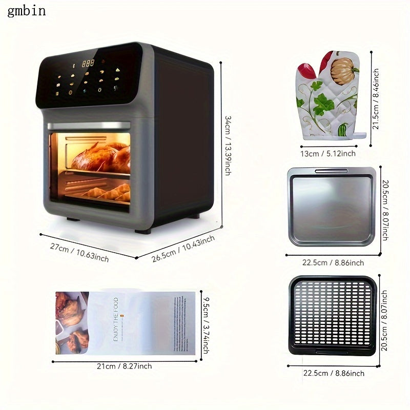 1pc Gmbin Electric Air Fryer Oven, 9L Large Capacity, 1350W Power, ABS Material, 220-240V European Standard Plug, Intelligent Multifunctional Fryer with Visible Cooking Window, No Deep Frying Required