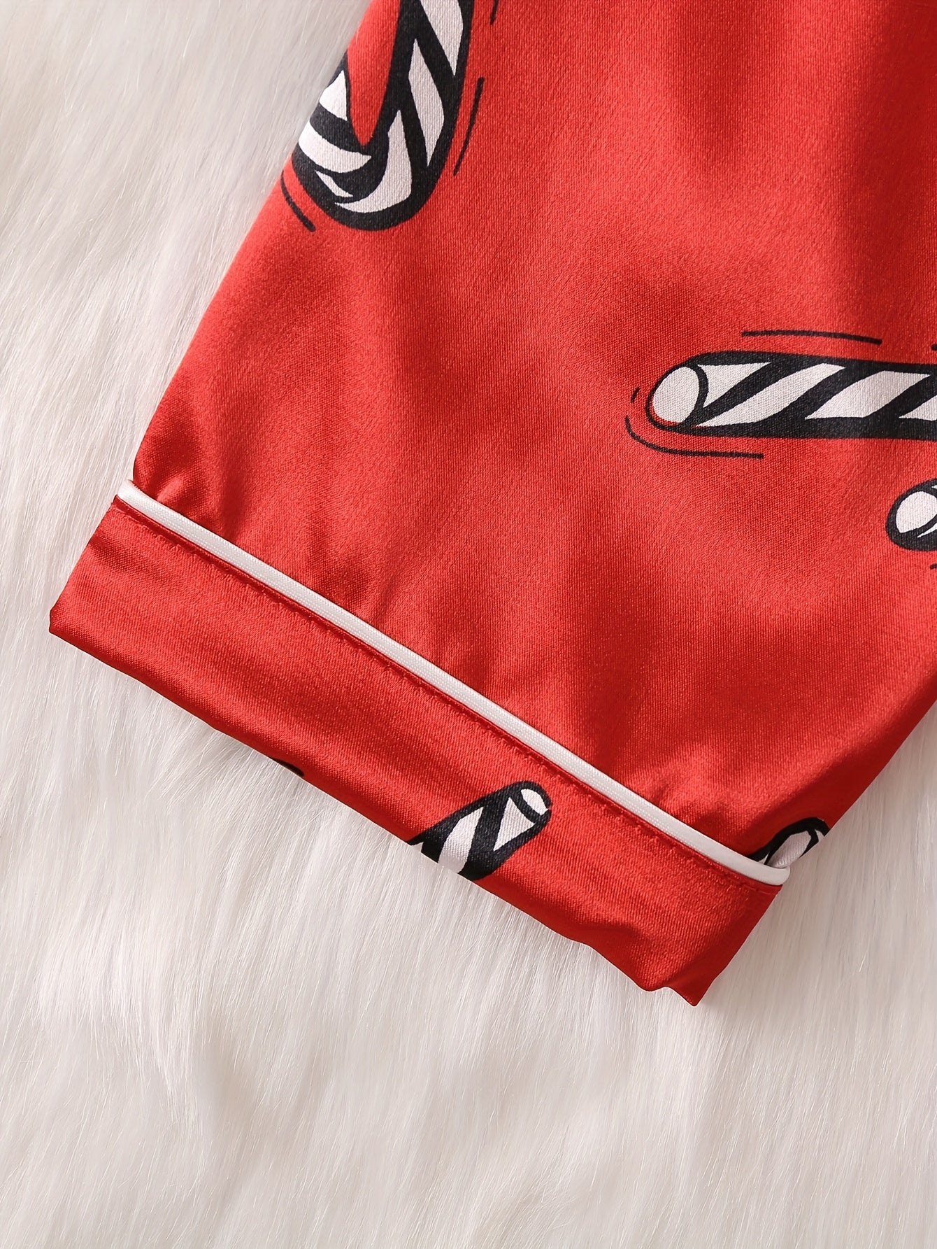 2pcs Set Spring New Year Welcome New Year Flame-retardant Fabric New Year Style Girls Flame-retardant Cardigan with Red Print Casual Long Sleeve Long Pants Pajama Set