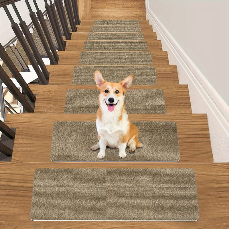 15pcs Reusable Self-Adhesive Hardwood Step Carpet Stair Treads, Indoor Activity Pet Non-Slip Safety