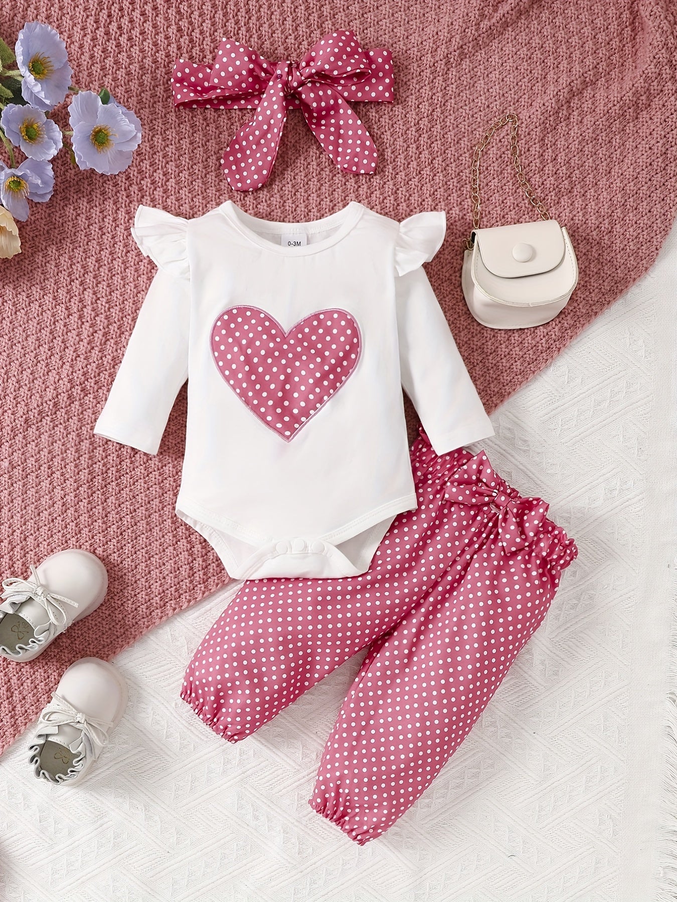 2pcs Baby Girl's Stylish Set, "Isn't She Lovely" Print Long Sleeve Onesie + Polka Dot Pants, Comfy Trendy Outfit