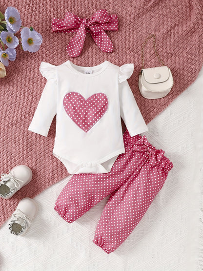 2pcs Baby Girl's Stylish Set, "Isn't She Lovely" Print Long Sleeve Onesie + Polka Dot Pants, Comfy Trendy Outfit