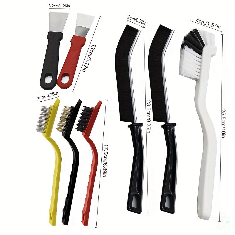 8pcs Multi-Function Cleaning Brush Set - Durable Stainless Steel & Plastic Tools for Kitchen, Bathroom, and Outdoor Use - Includes Stove, Range Hood, Refrigerator Gap, Cup, and Lobster Brushes