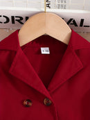 Baby Girls Fashion Button Long Sleeve Lapel Collar Coat + Bow Pleated Suspender Skirt Two-piece Set Outdoor Clothing