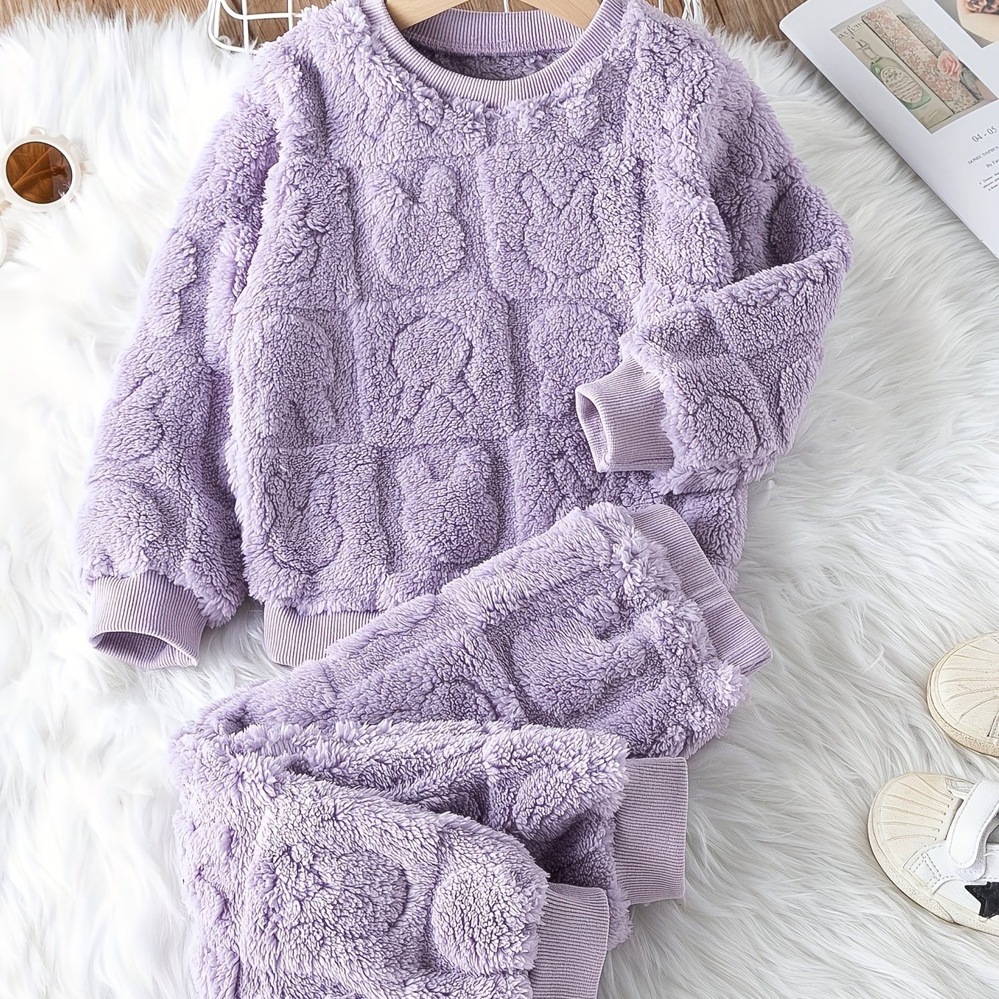 Casual Plush Animal Pattern Crew Neck Pullover Lash Set for - Cozy Warm Fall/Winter Long Sleeve and Pants Outfit, 100% Polyester Non-Stretch Knit Fabric for Weekend Casual Wear - Keep Away from Fire