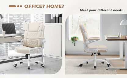 Silla de oficina ergonómica de terciopelo beige con soporte lumbar, reposabrazos ajustables y base giratoria: cómoda silla ejecutiva para el hogar, el estudio o el dormitorio.