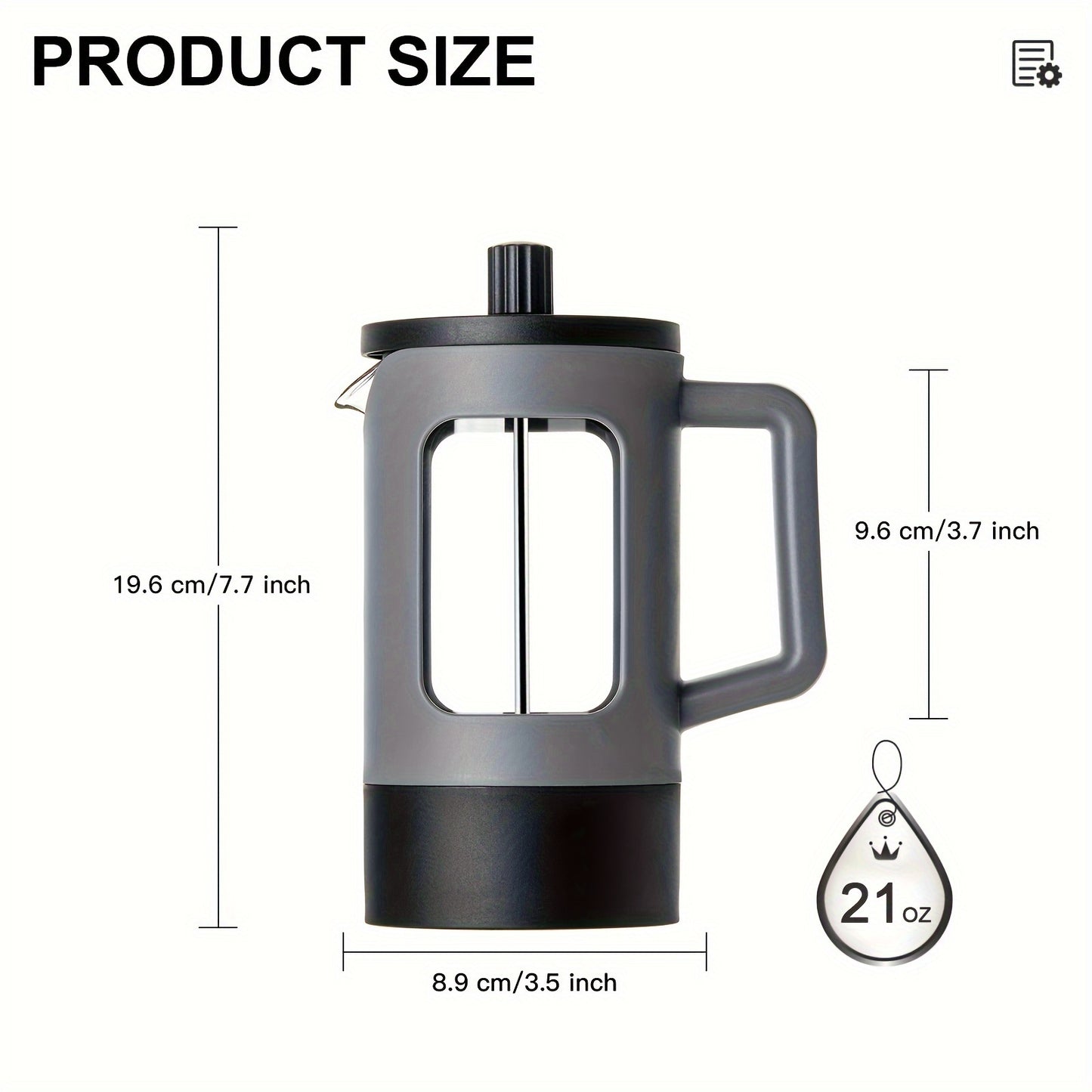 French Press Coffee Maker, 350ml/600ml/1L, Modern Style, Durable Glass and Stainless Steel, Manual Operation, Reusable Filter, Perfect for Camping and Home Use, Ideal for Halloween and Christmas Gift