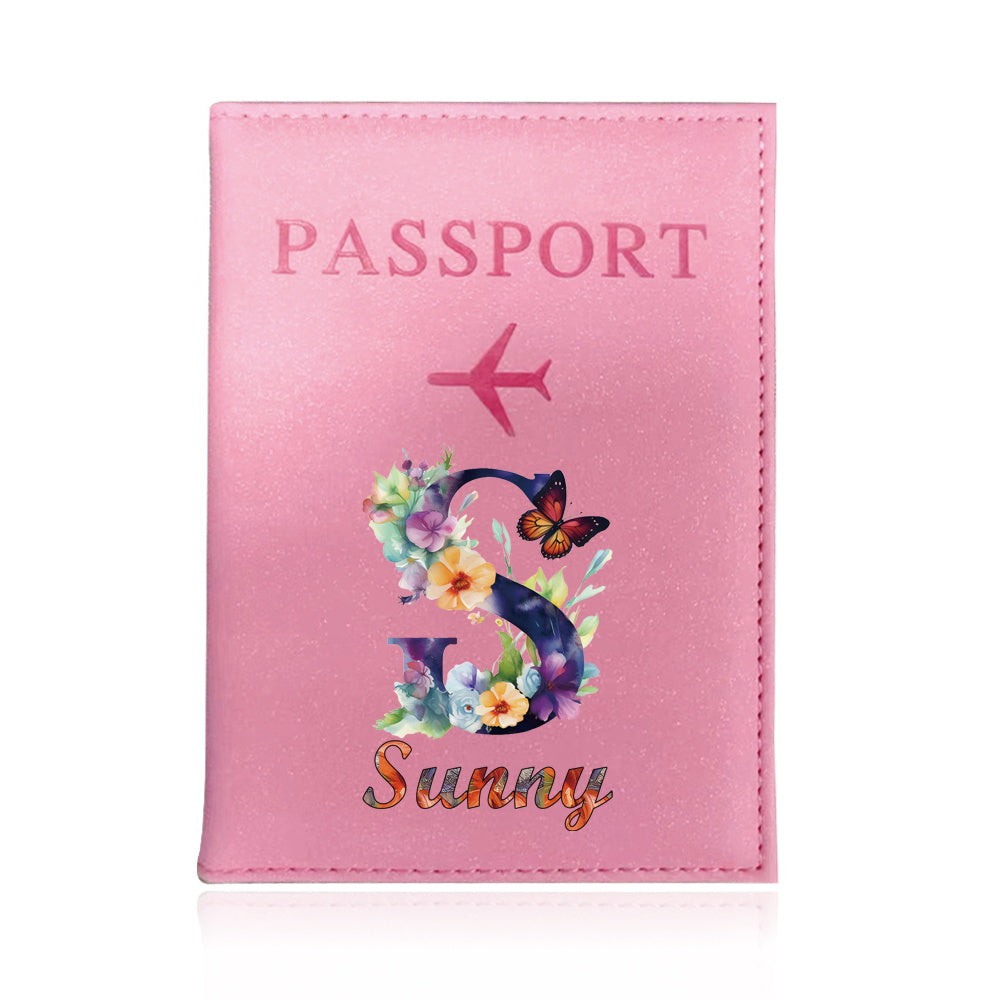 Customized Name Initial Pu Leather Passport Holder Cover Personalized Custom Ultra Slim Wallet Organizer Passport Protector Covers Personal Tailor Waterproof Card Case Storage Cases for Men Women Travel Accessories