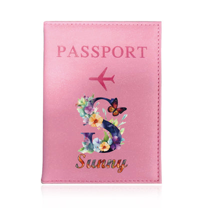 Customized Name Initial Pu Leather Passport Holder Cover Personalized Custom Ultra Slim Wallet Organizer Passport Protector Covers Personal Tailor Waterproof Card Case Storage Cases for Men Women Travel Accessories