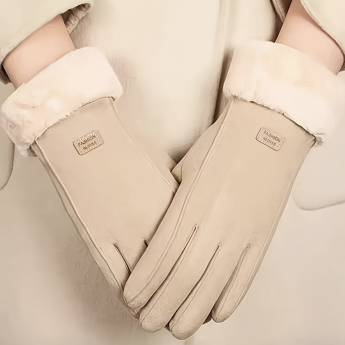1 Pair Winter Warmth Gloves, Touchscreen Compatible, Plush Lining, Polyester Knit Fabric, Machine Washable, Fall/Winter Season Outdoor Leisure Protection