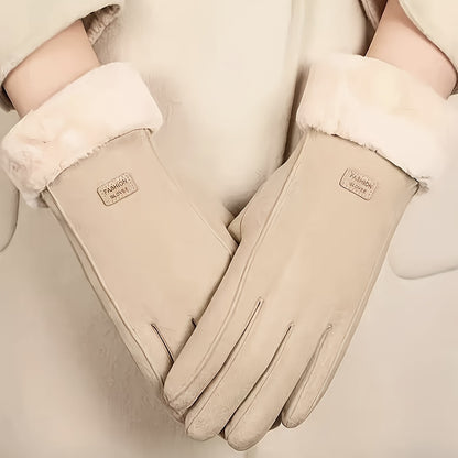 1 Pair Winter Warmth Gloves, Touchscreen Compatible, Plush Lining, Polyester Knit Fabric, Machine Washable, Fall/Winter Season Outdoor Leisure Protection