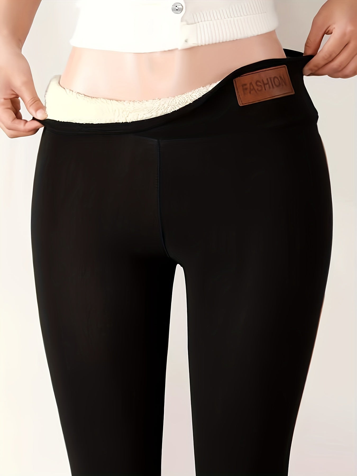 Women's Plush-Lined High Waist Leggings, Elastic And Comfortable, Casual Style Warm Pants For Winter, For Thermal Wear