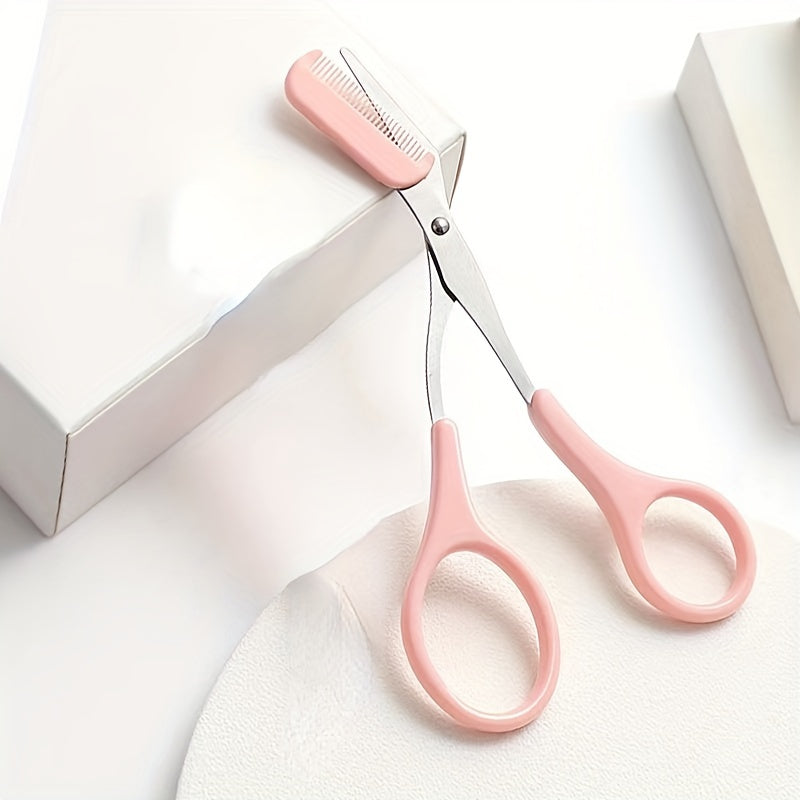Tijera recortadora de cejas con peine para mujer y hombre, herramienta de maquillaje de acero inoxidable para depilación y modelado de cejas.