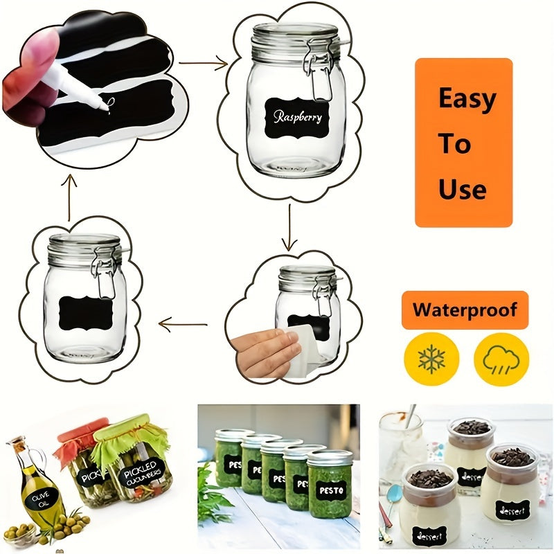 1 Roll of 120 Stickers 3 Waterproof Erasable Blackboard Stickers Labels with Erasable Pen 3.56*5.59cm Glass Bottle Kitchen Seasoning Bottle Flat Luggage Car Decoration Stickers Roll Seal Stickers Holiday Decoration Gift Decor