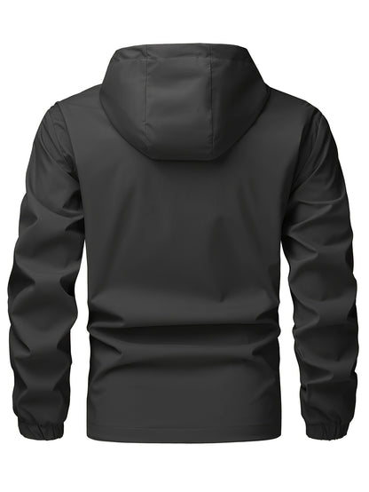 Chaqueta cortavientos de color liso con capucha para hombre, abrigo impermeable informal, ropa de exterior para primavera y otoño.