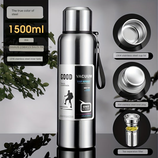 Botella de agua térmica de acero inoxidable de gran capacidad (316 L), a prueba de fugas y portátil, con tapa y filtro. Perfecta para deportes y actividades al aire libre. Regalo ideal para el Día de la Mujer, San Valentín, Año Nuevo y el Día del Padre.