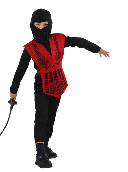 Polyester Ninja Outfit, Party-Style Ninja Uniform with Crew Neck, Non-Stretch Solid Color Fabric, All-Season Wear, Regular Fit, Woven - Suitable for Ages 3+ (BF0029)