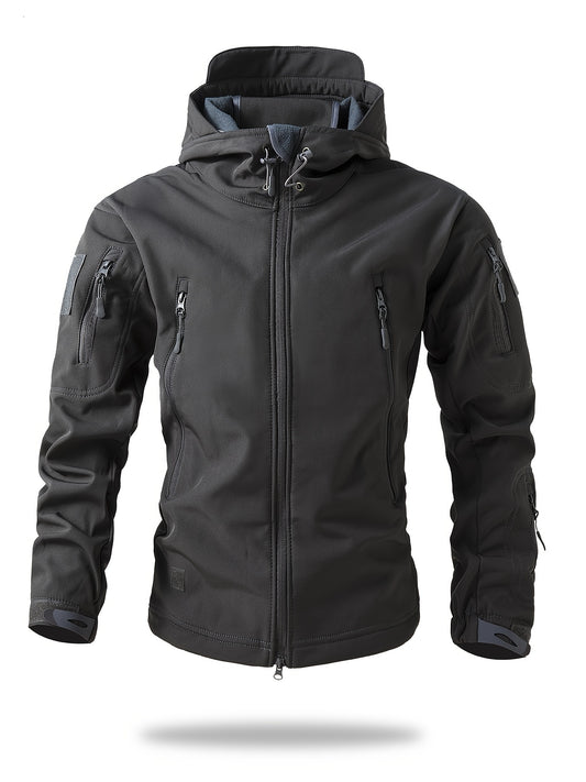 Chaqueta cortavientos con capucha y cremallera para hombre, chaqueta táctica informal para actividades al aire libre.