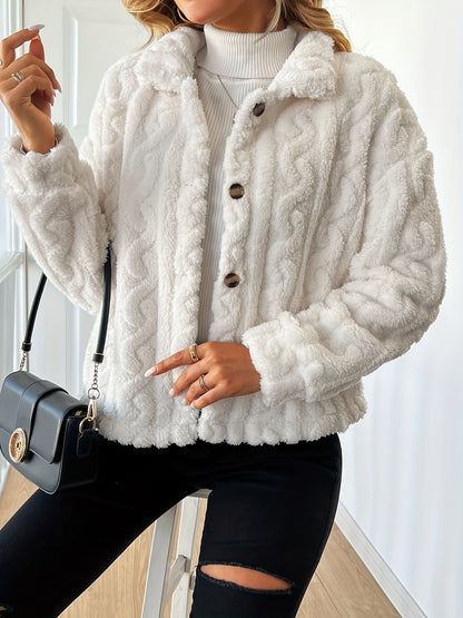 Abrigo elegante de piel sintética de manga larga para mujer, tejido de punto 100 % poliéster, color liso, abrigo de invierno para adulto.