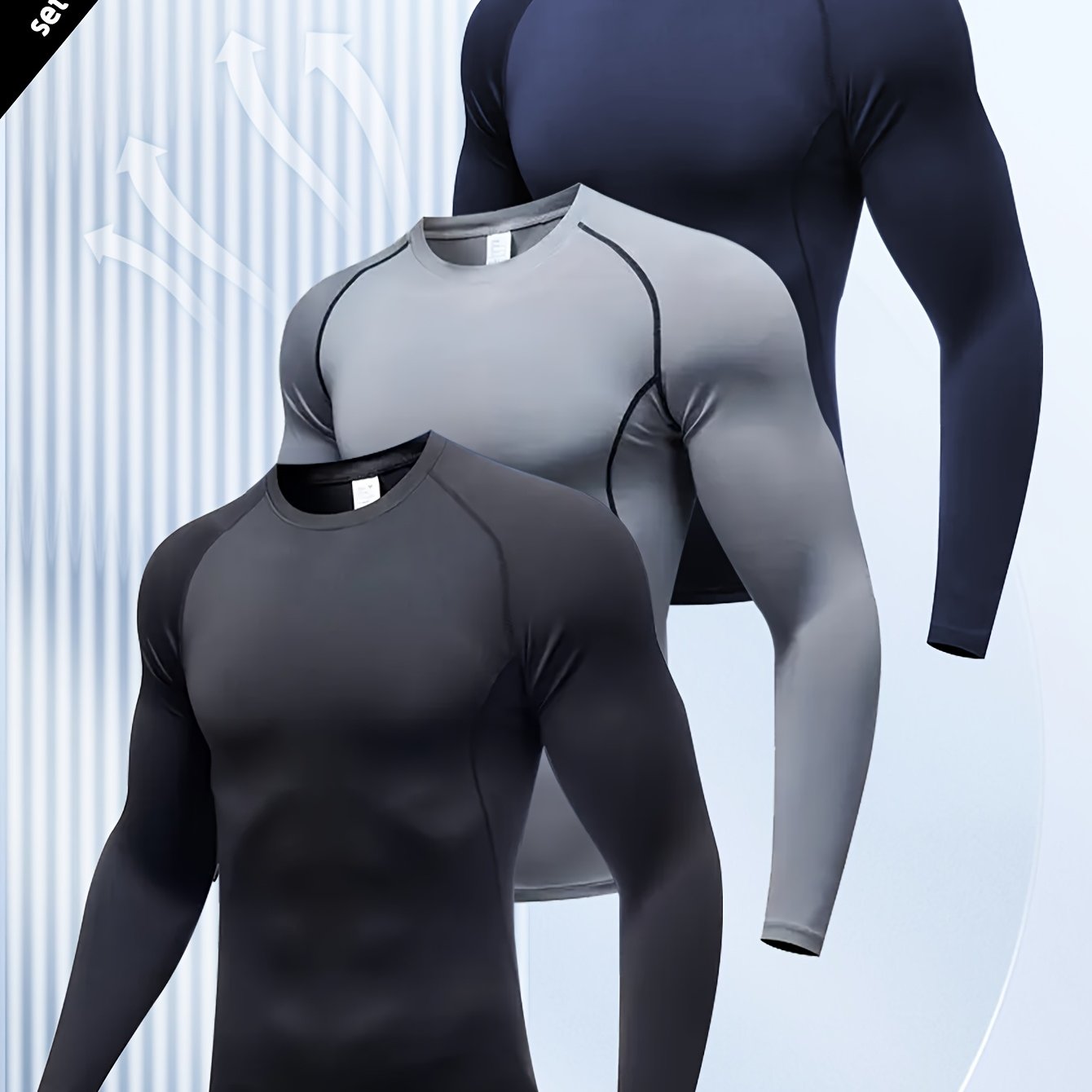 3pcs Men's Athletic Compression Long Sleeve Tops - Quick Dry, Moisture-Wicking & Breathable, High Stretch for Running, Yoga & Outdoor Activities, Casual, Sweat-wicking, Movement Style, Going Out Occasion, Leisure Outing Occas