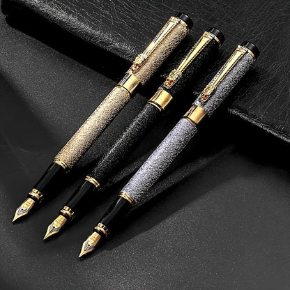 Ergonomic Matte Metal Fountain Pen with Iridium Nib 0.5mm - Perfect for Business & Office, Daily Writing, Calligraphy Practice, Business Writing Tool | Decorative Pen Design | Intricate Clip Detailing