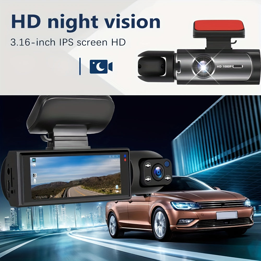 Ouyaaqii HD Dash Cam with 64GB High-Speed Memory Card, Fast Car Charger Bundle, 1080P Night Vision, Alloy Sun-Proof Case, Front & Interior Dual Lens - Upgraded Security Camera