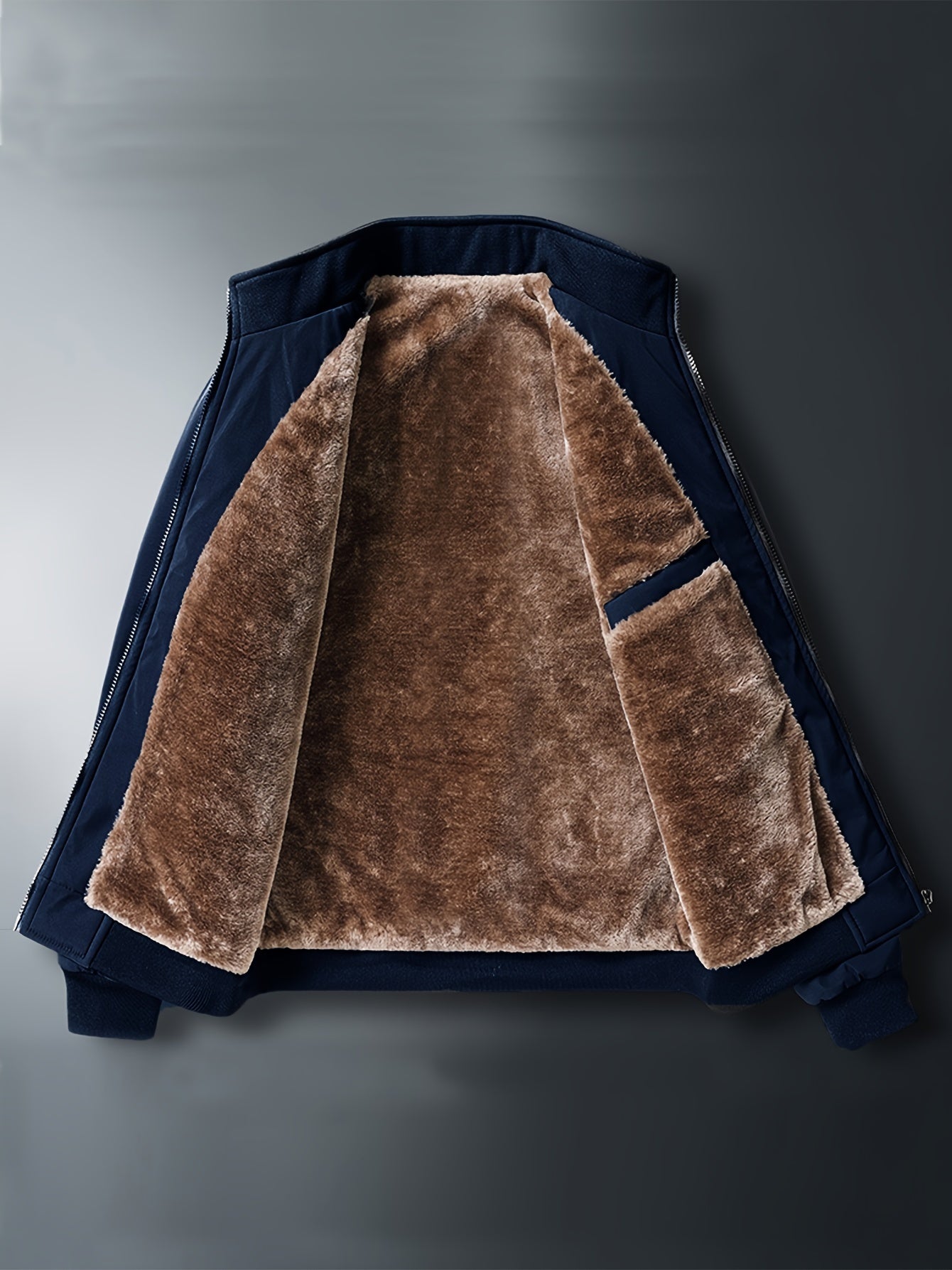 Chaqueta de color liso con cuello alto y forro polar para hombre, abrigo cálido de manga larga con cremallera, cárdigan cómodo y moderno a prueba de frío para otoño e invierno, ideal como regalo.