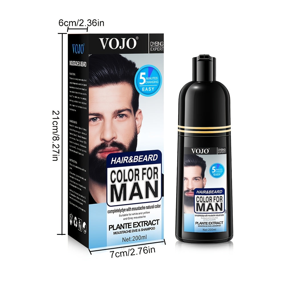 Men's Black Beard & Hair Dye Shampoo - 500ml, Semi-Permanent, Plant-Based Formula for Covering Gray