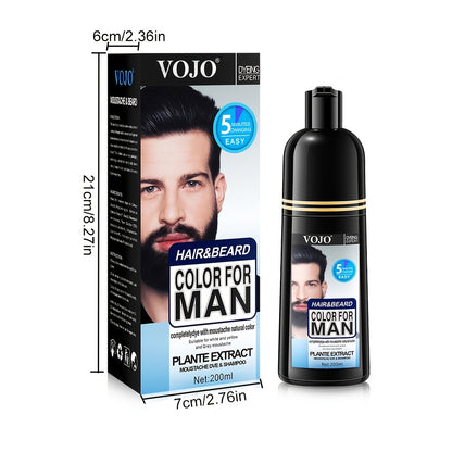 Men's Black Beard & Hair Dye Shampoo - 500ml, Semi-Permanent, Plant-Based Formula for Covering Gray
