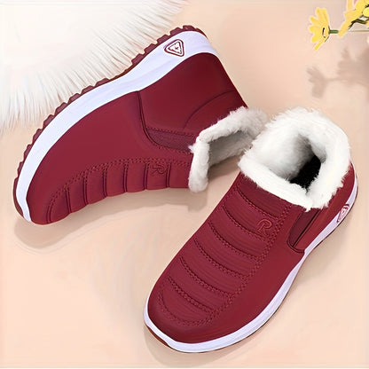 Women's Winter Snow Boots - Thick Warm Slip-On Shoes for Elderly, Solid Color Fabric Upper and Lining, TPR Sole, Autumn Winter, Thick, Elderly, Snow Boots, Slip-on, Solid Color, Fabric Upper, TPR Sole