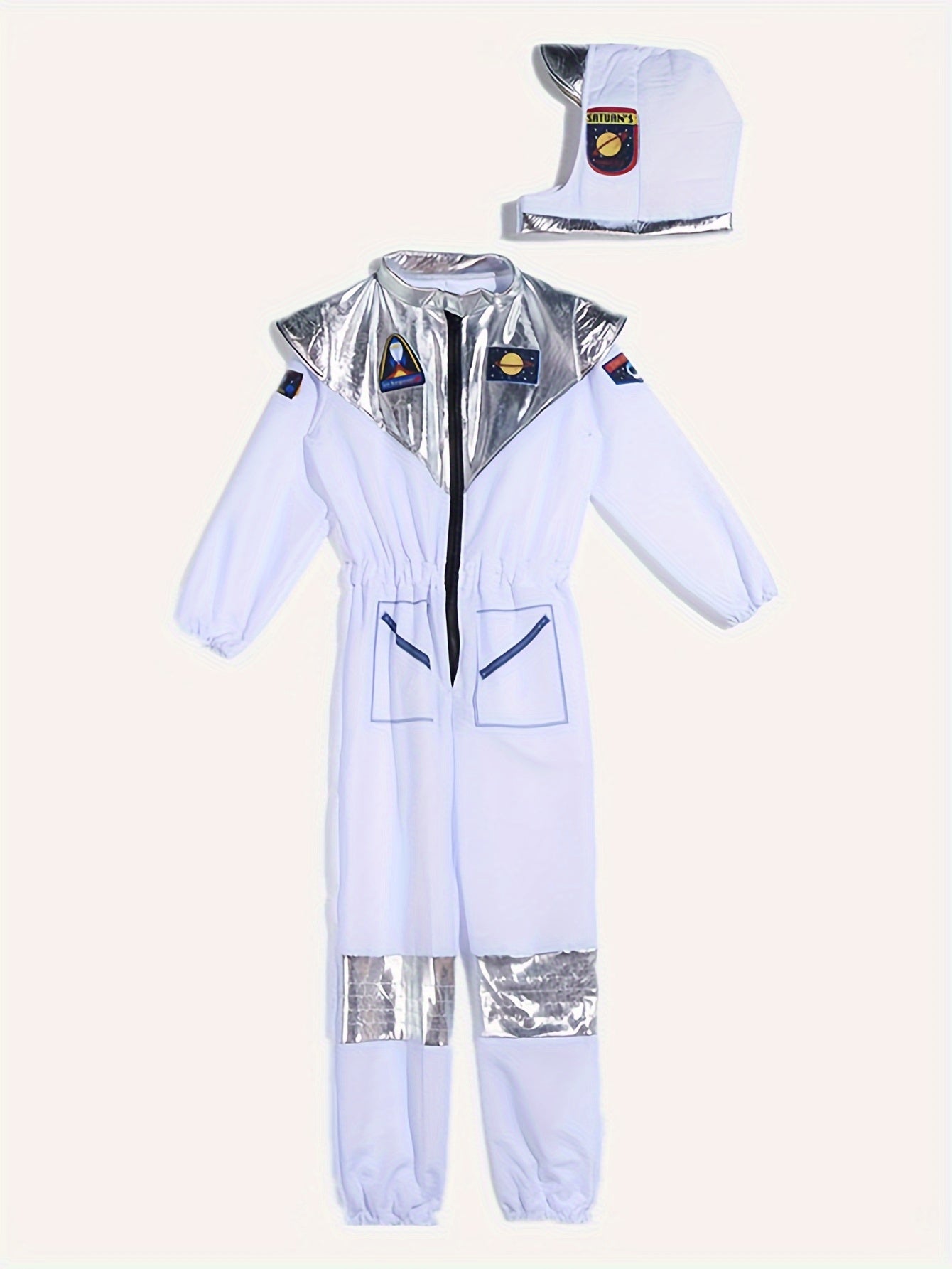 Boys Astronaut Character Clothing, White Jumpsuit And Helmet, Boys And Girls Party Clothes, Funny Space Suit For Halloween Party