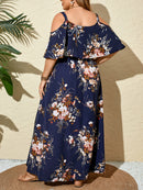 Plus Size Bohemian Off-Shoulder Boat Neck Dress - Floral Print Long Sleeveless Maxi Dress with Pockets, X-Line Silhouette for Women, Spring/Summer Casual Vacation & Beach Outfits, Beach Dresses, Summer Outfit, Durable Constru