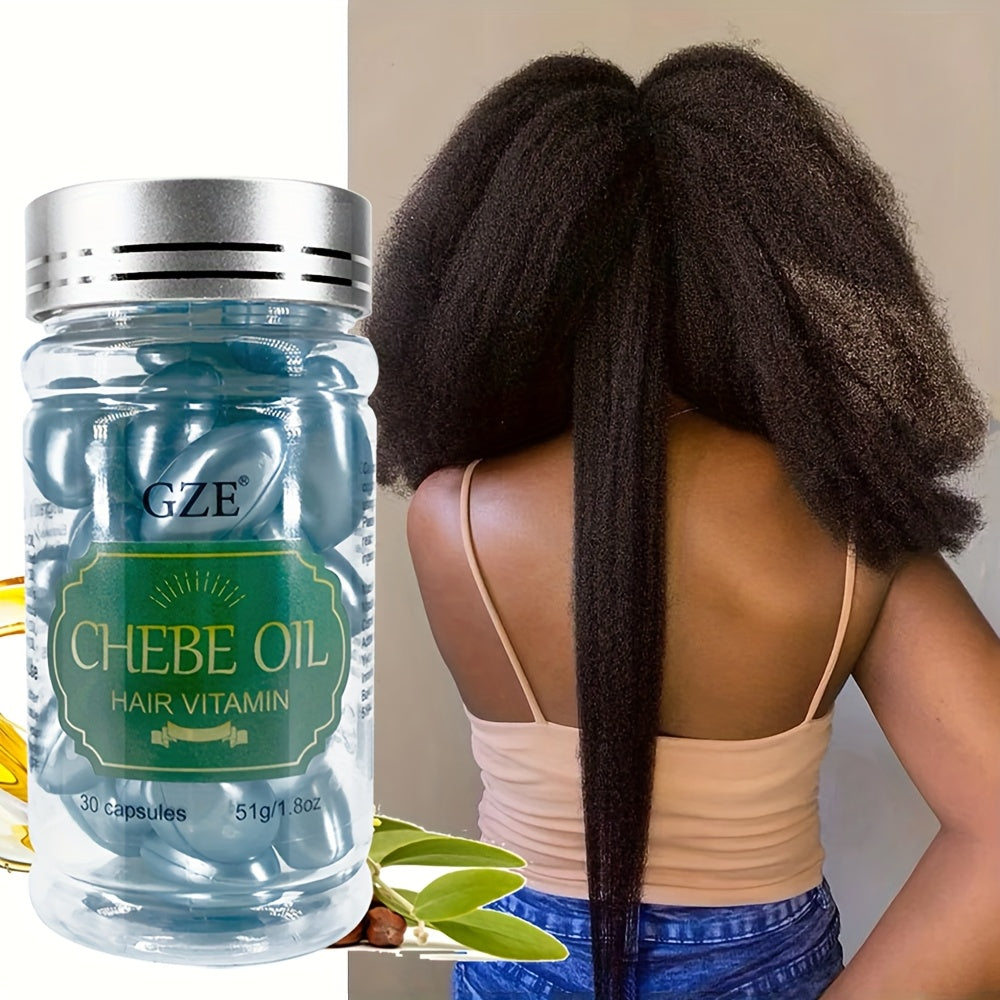 Chebe Oil Hair Vitamin Capsules - Soft Gel Serum for Moisturizing, Smoothing & Hydrating Damaged Hair, for Fall