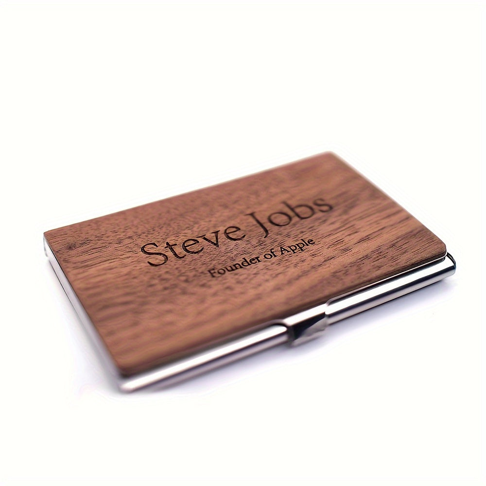 Custom Engraved Men's Business Card Holder - Vintage Style, Large Capacity, Solid Wood Grain Design in Deep Brown