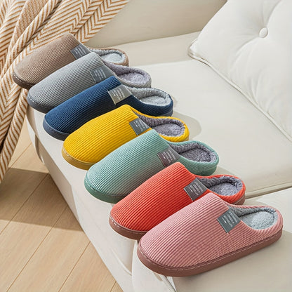 Solid Color Slippers, Casual Slip On Plush Lined Shoes, Comfortable Indoor Home Slippers